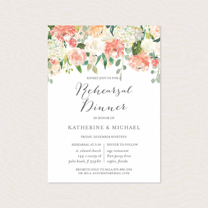 Peach and Cream Wedding Rehearsal Dinner Invitation Printable