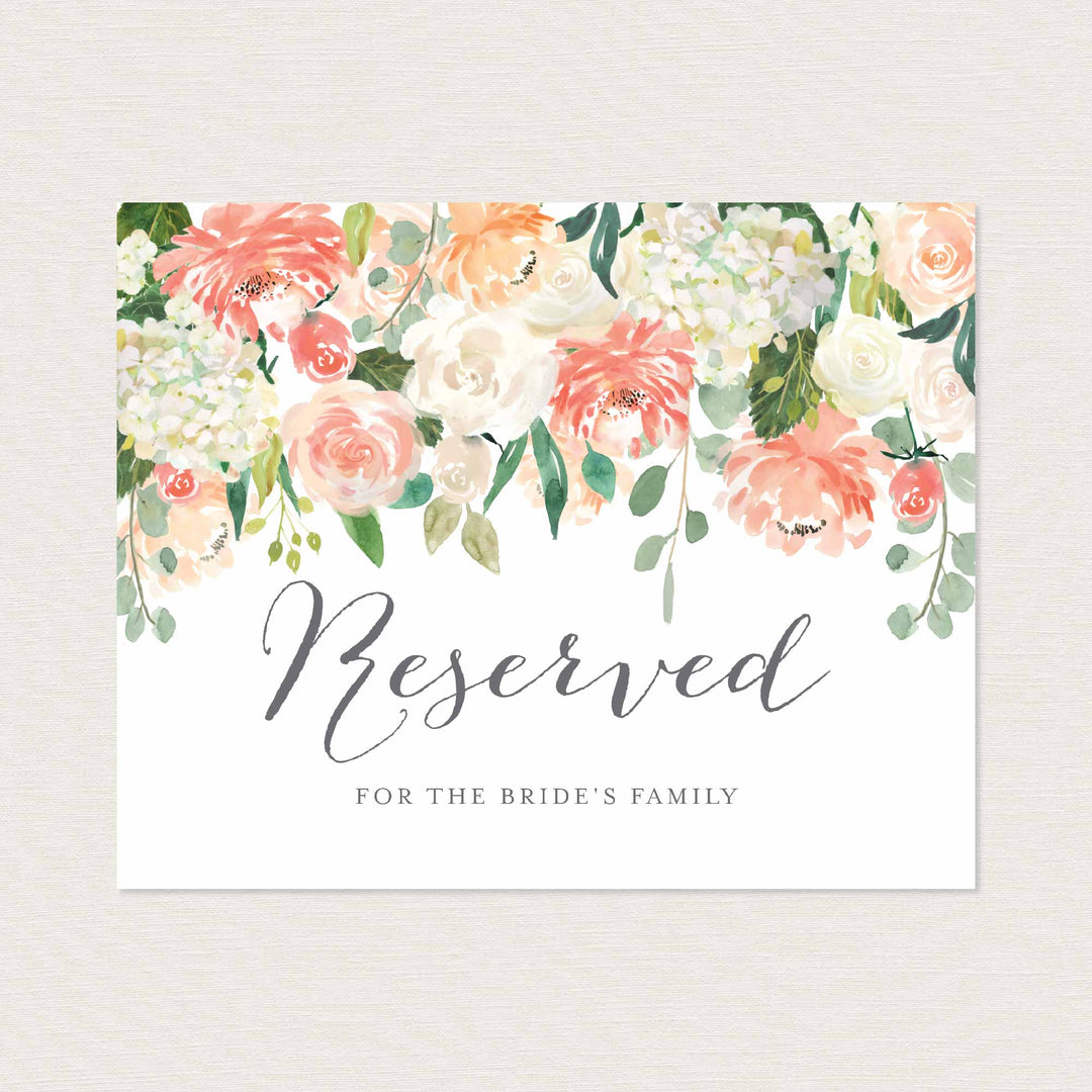 Peach and Cream Wedding Reserved Sign Printable