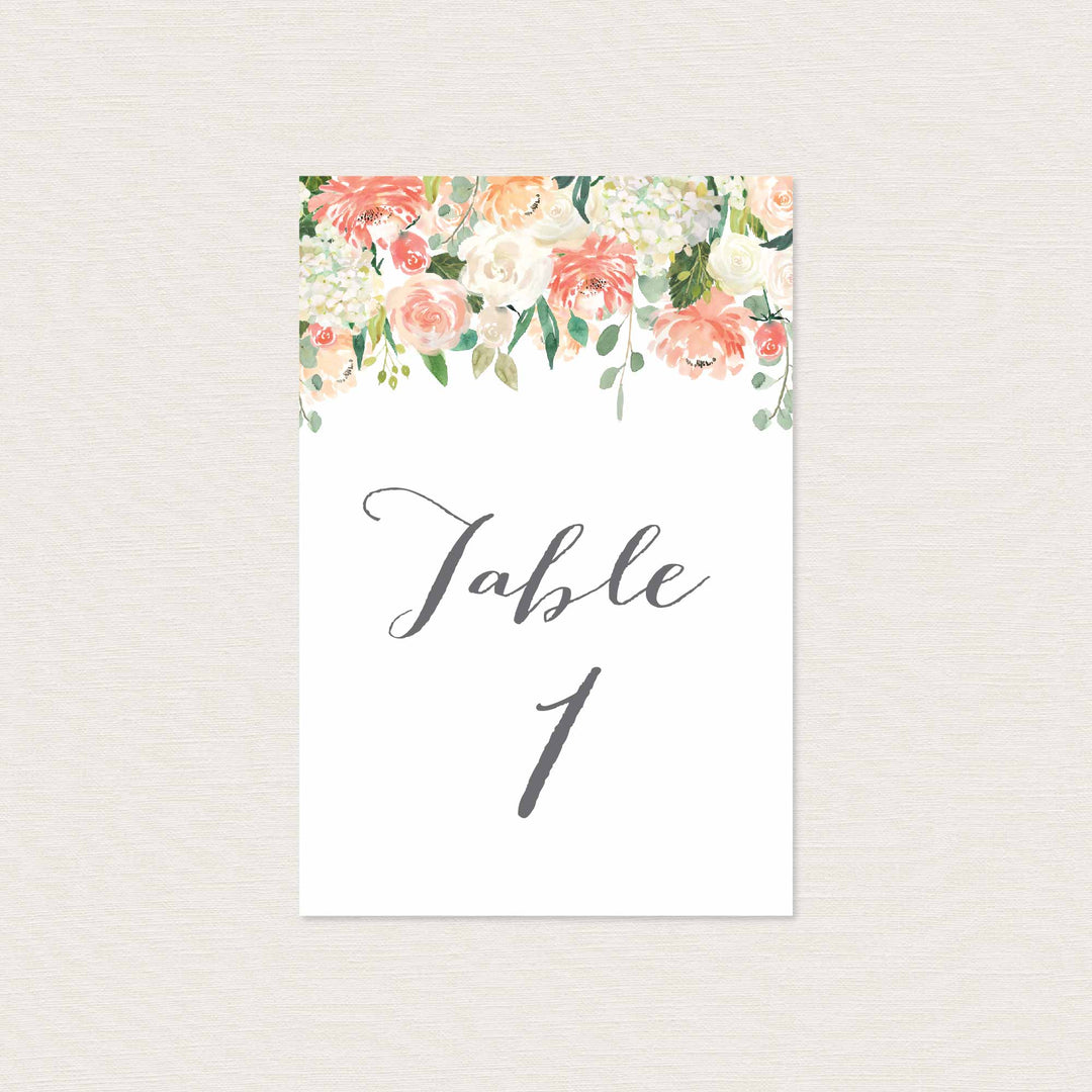 Peach and Cream Wedding Table Number Printable