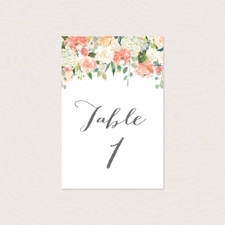 Peach and Cream Wedding Table Number Printable