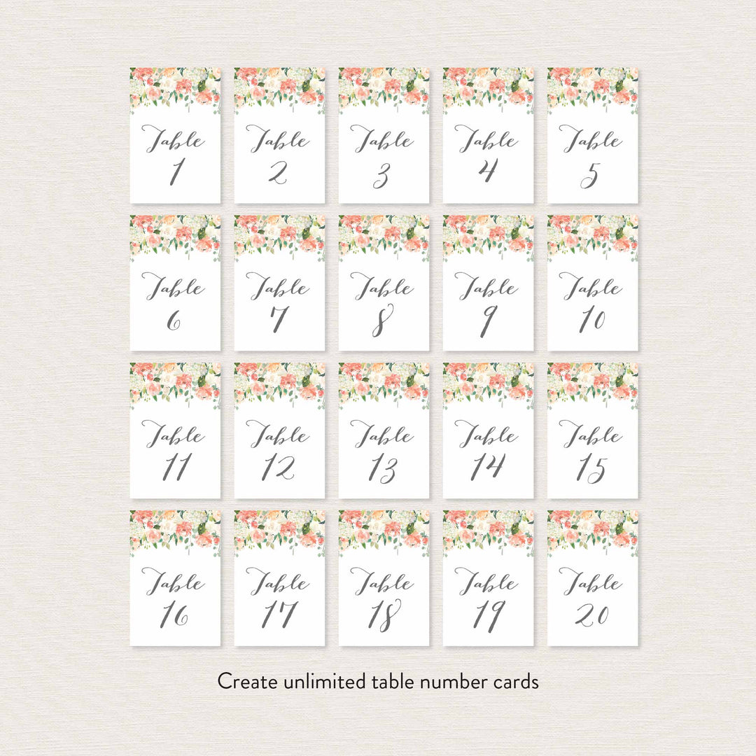 Peach and Cream Wedding Table Number Printable