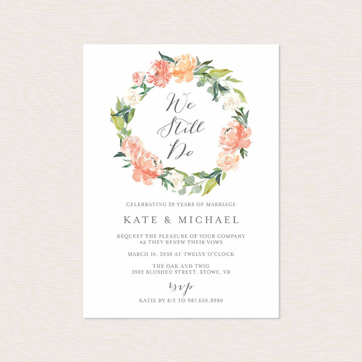 Peach and Cream Wedding Vow Renewal Invitation Printable
