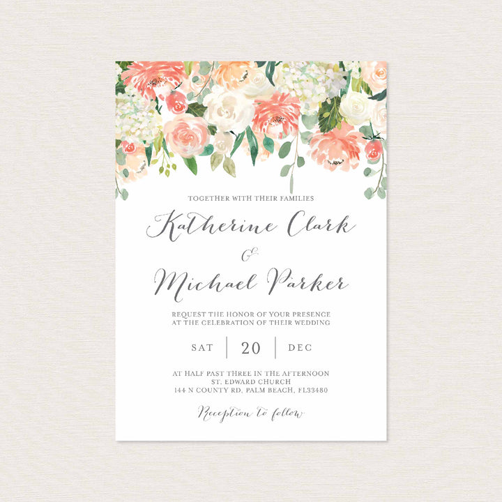Peach and Cream Wedding Invitation Printable