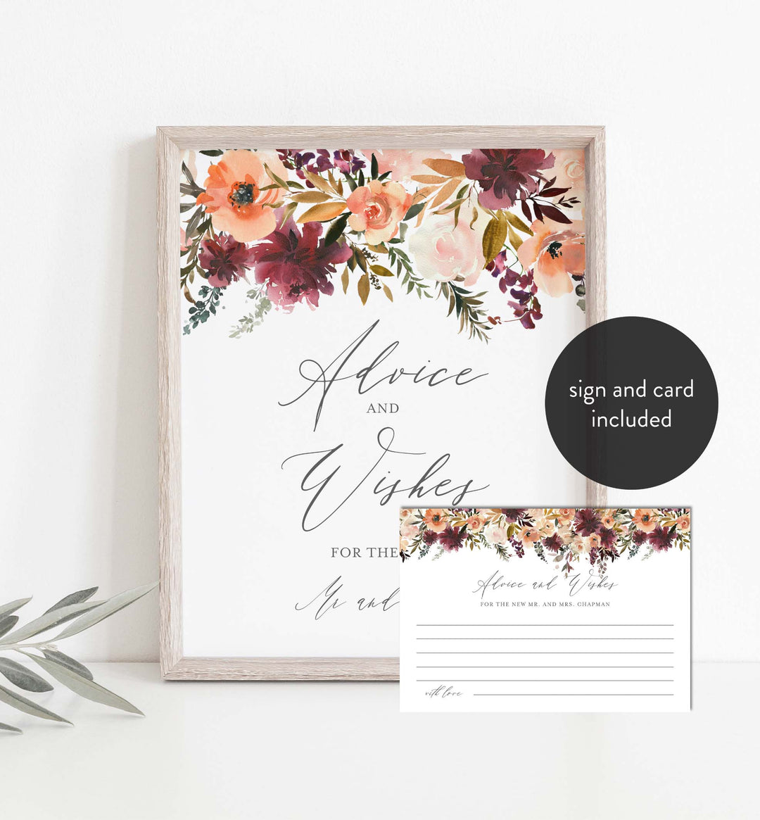 Romance Blush Wedding Advice and Wishes Printable
