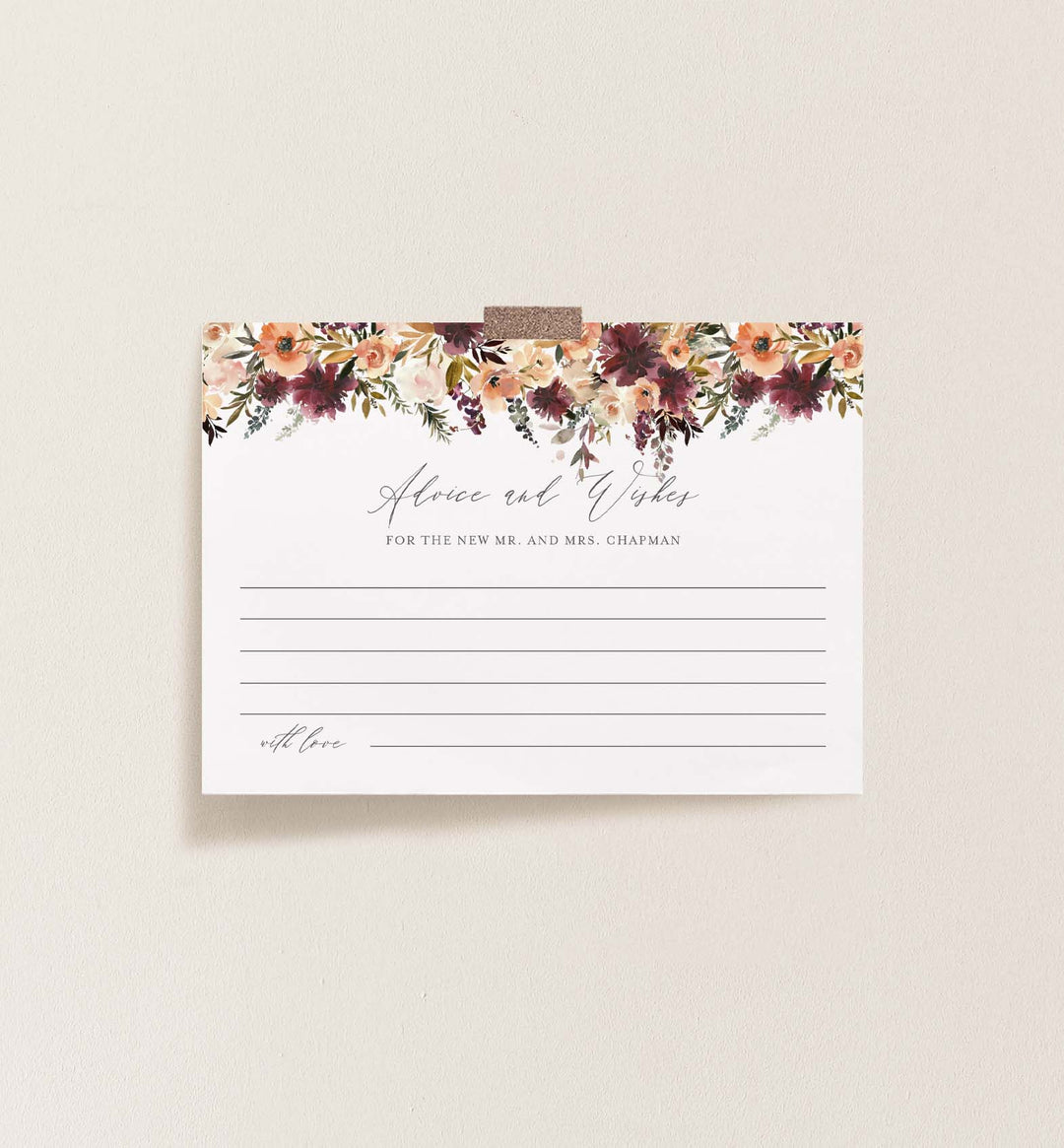 Romance Blush Wedding Advice and Wishes Printable