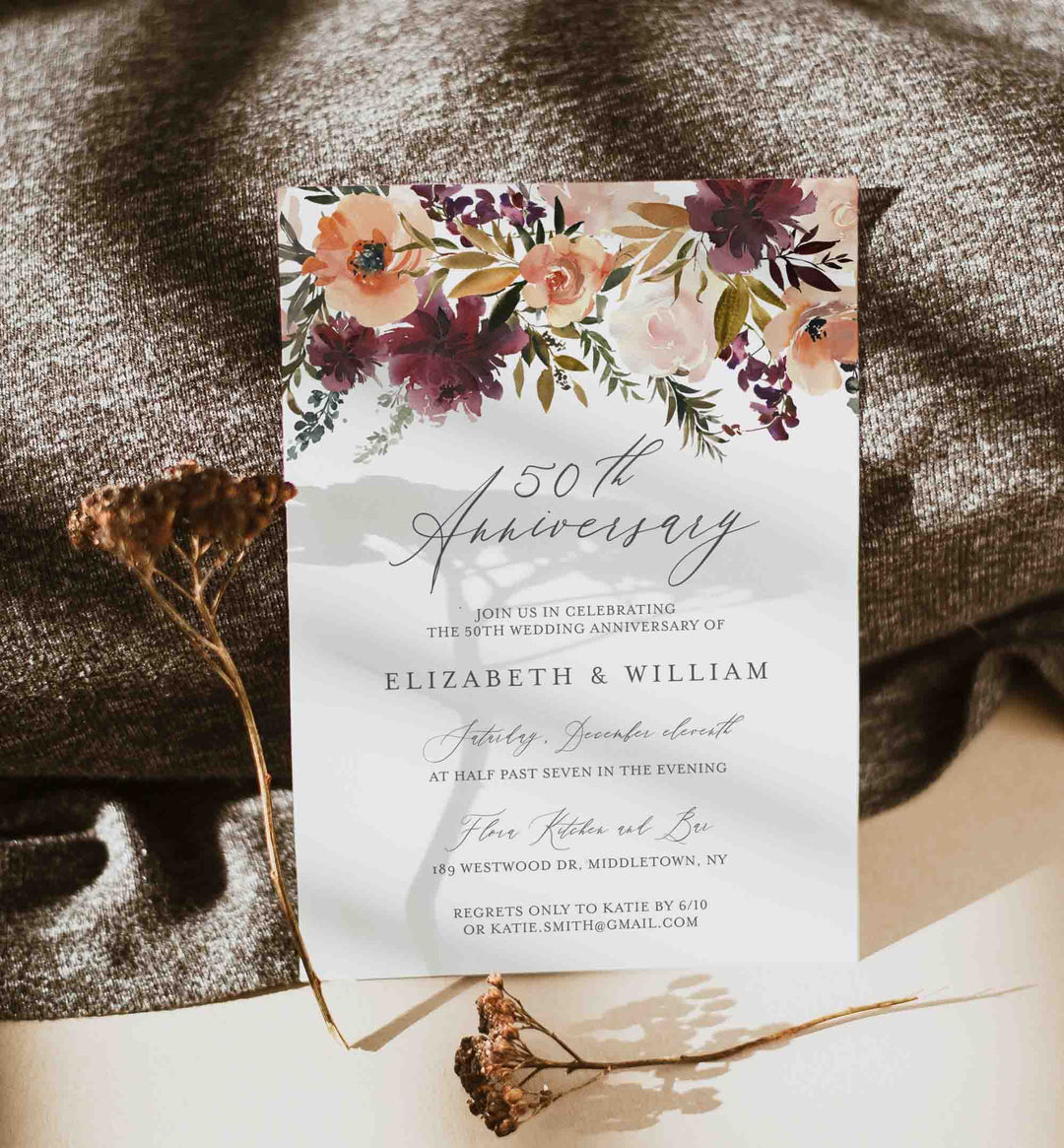 Romance Blush Wedding Anniversary Invitation Printable