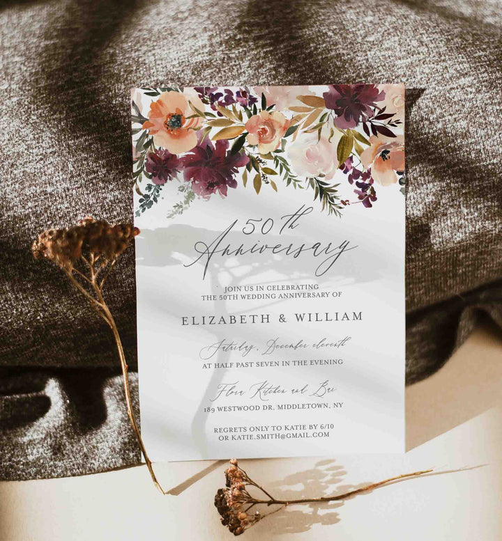 Romance Blush Wedding Anniversary Invitation Printable
