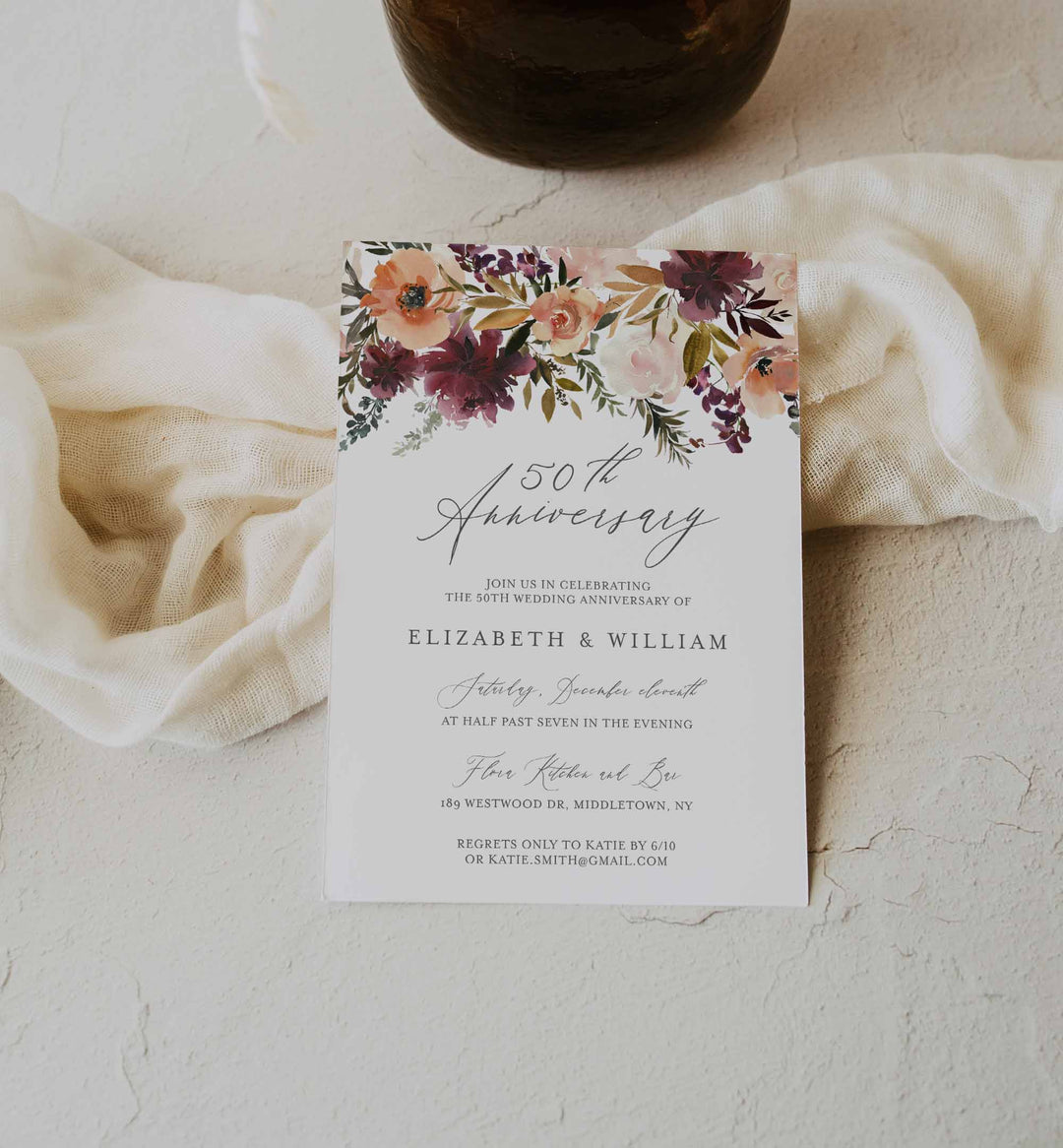 Romance Blush Wedding Anniversary Invitation Printable