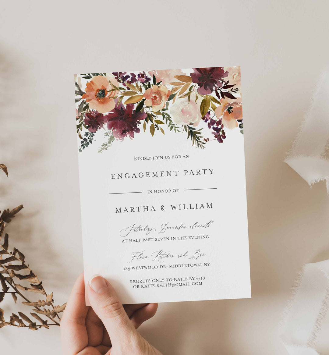 Romance Blush Engagement Invitation Printable
