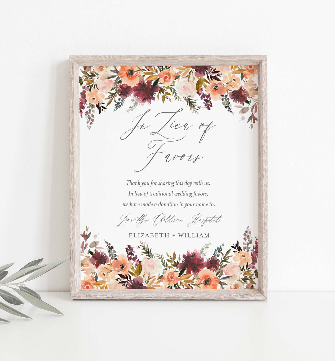 Romance Blush Wedding In Lieu Of Favours Sign Printable