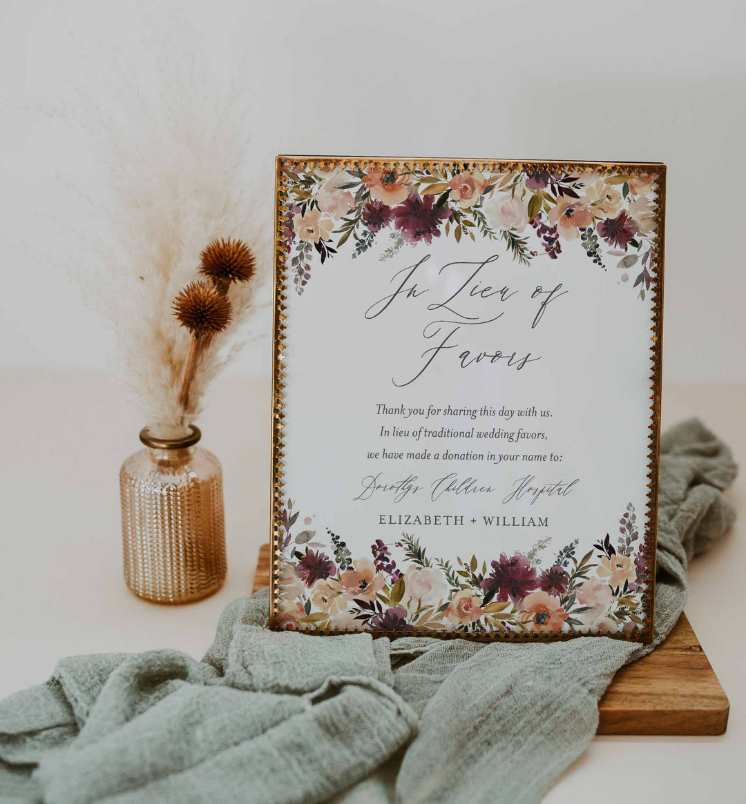 Romance Blush Wedding In Lieu Of Favours Sign Printable