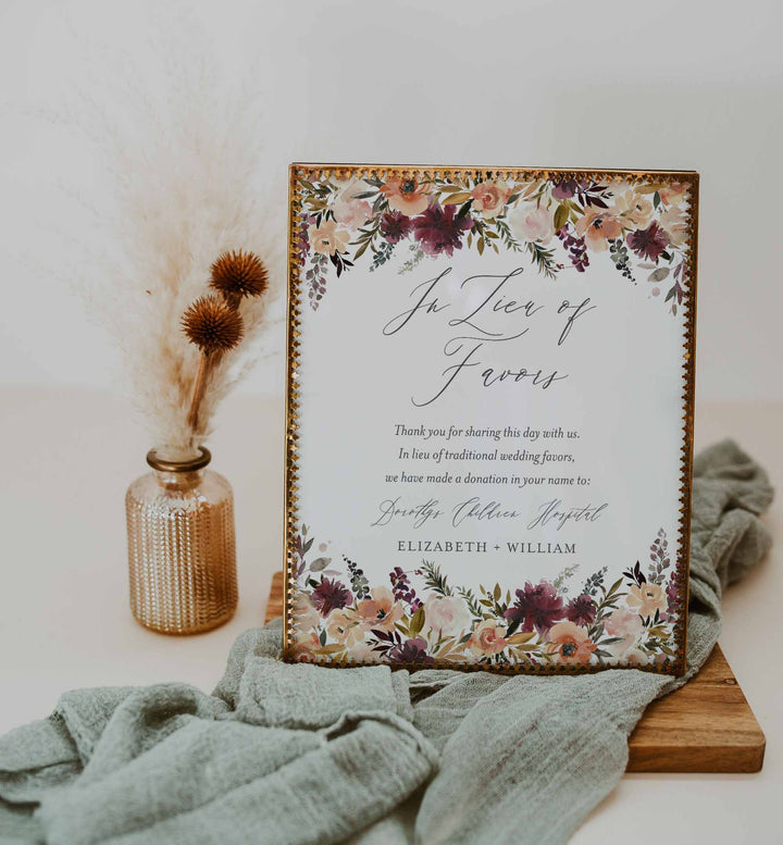 Romance Blush Wedding In Lieu Of Favours Sign Printable