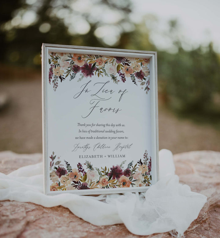 Romance Blush Wedding In Lieu Of Favours Sign Printable