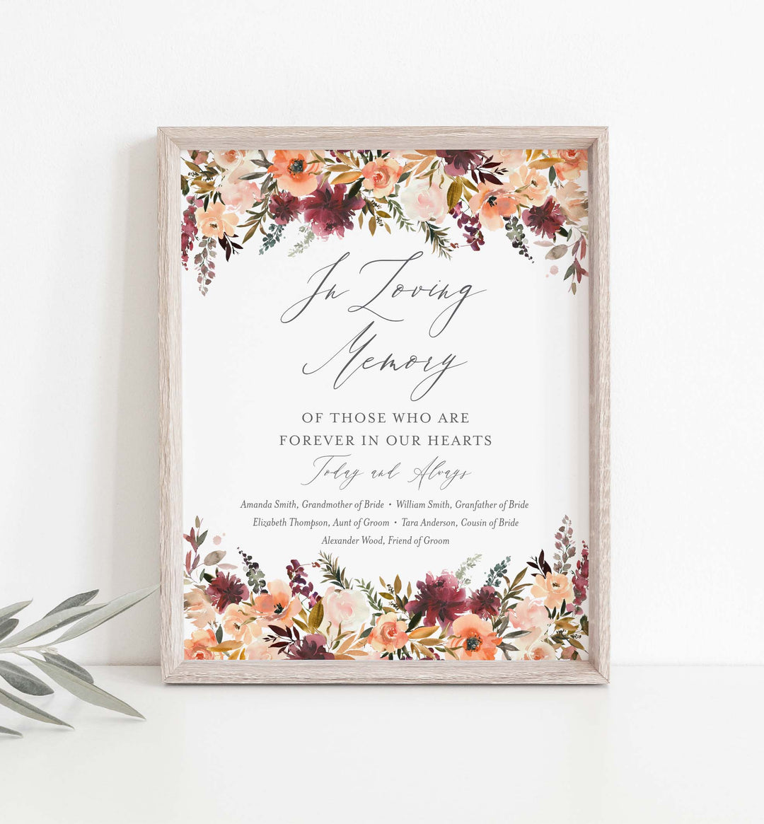 Romance Blush Wedding In Loving Memory Sign Printable