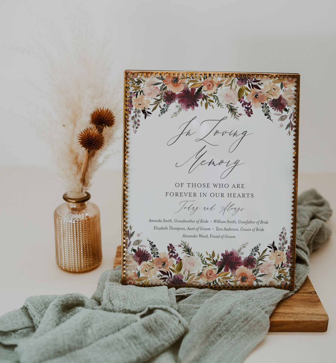 Romance Blush Wedding In Loving Memory Sign Printable