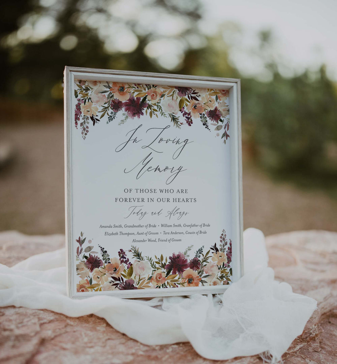 Romance Blush Wedding In Loving Memory Sign Printable