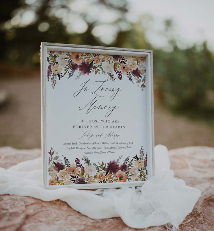 Romance Blush Wedding In Loving Memory Sign Printable