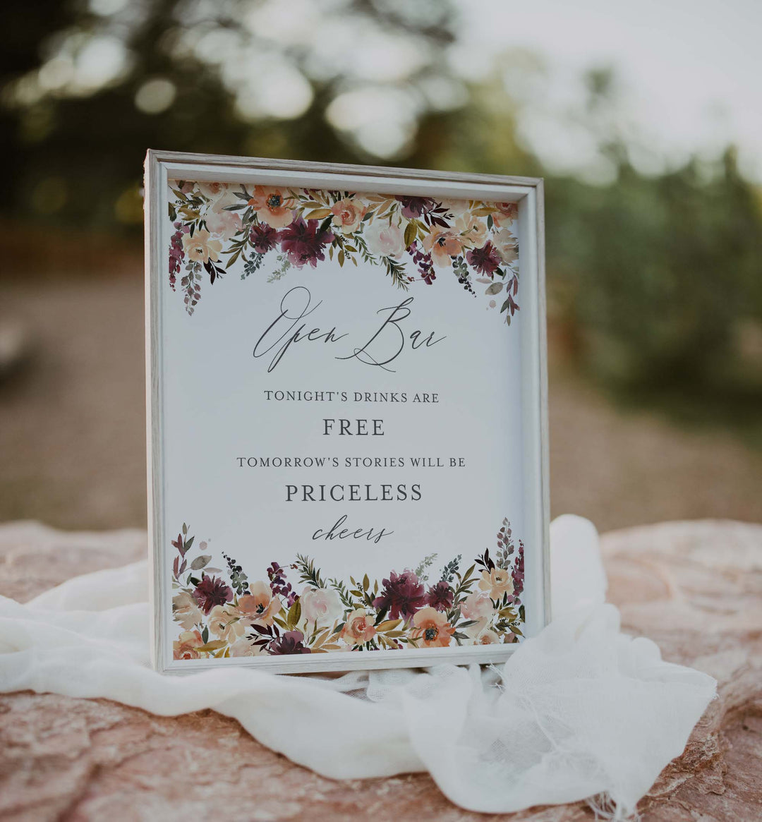 Romance Blush Wedding Open Bar Sign Printable