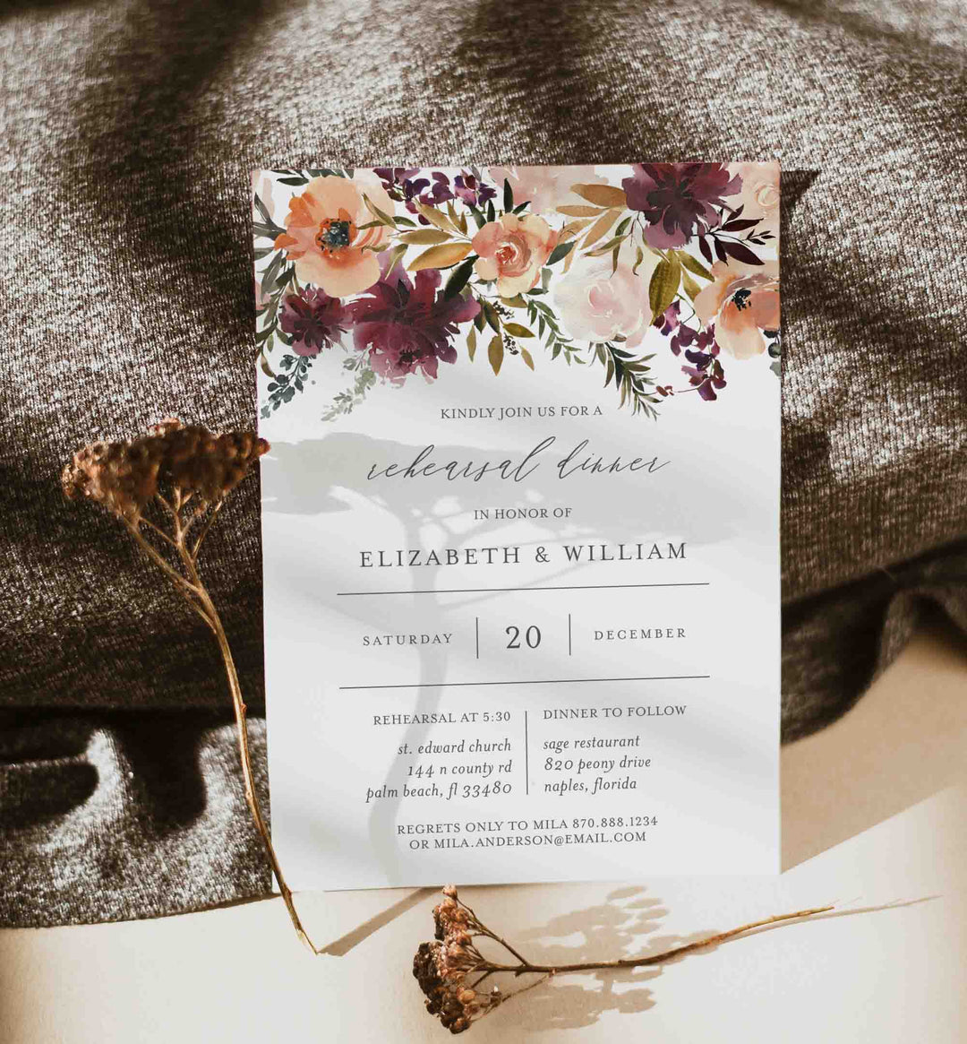 Romance Blush Wedding Rehearsal Dinner Invitation Printable