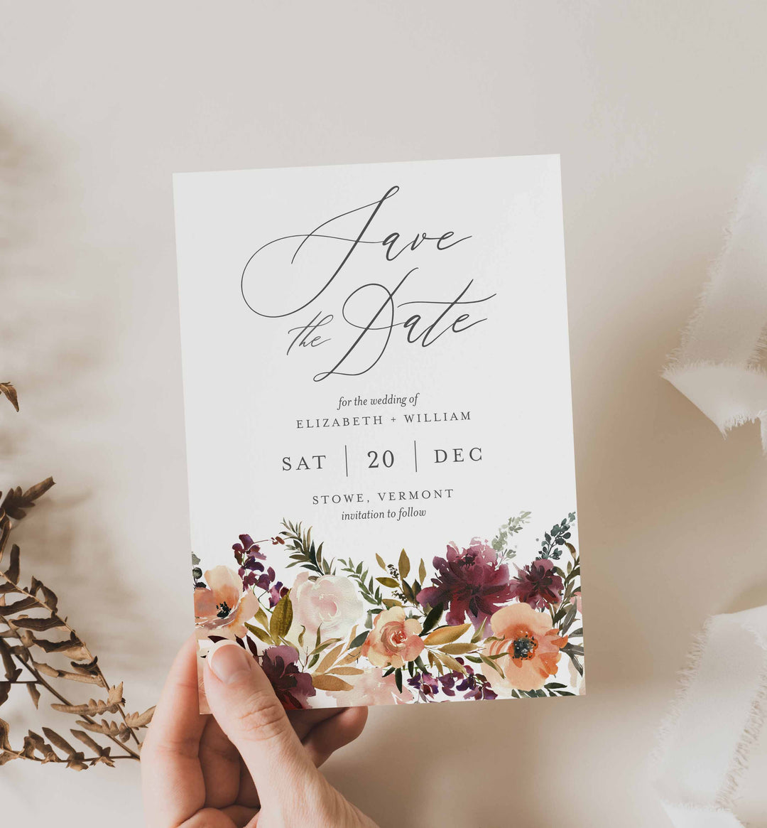 Romance Blush Wedding Save The Date Card Printable