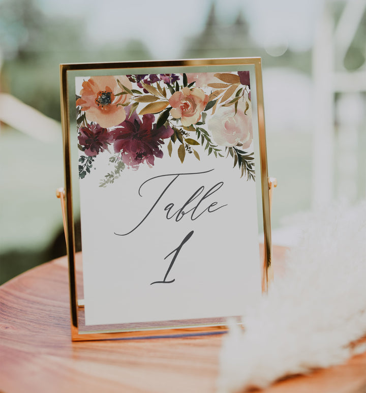 Romance Blush Wedding Table Number Printable