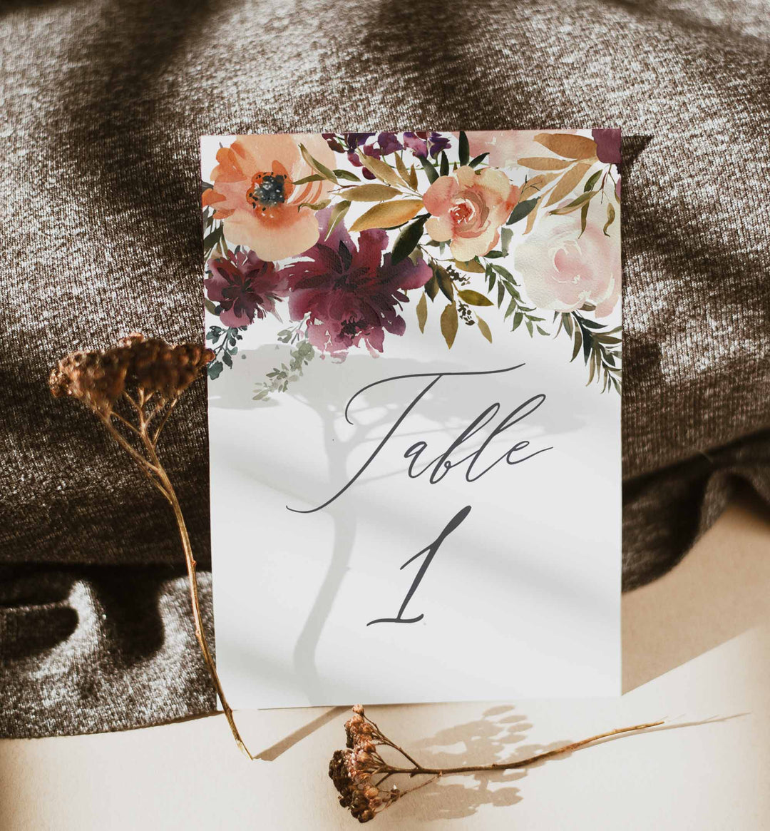 Romance Blush Wedding Table Number Printable