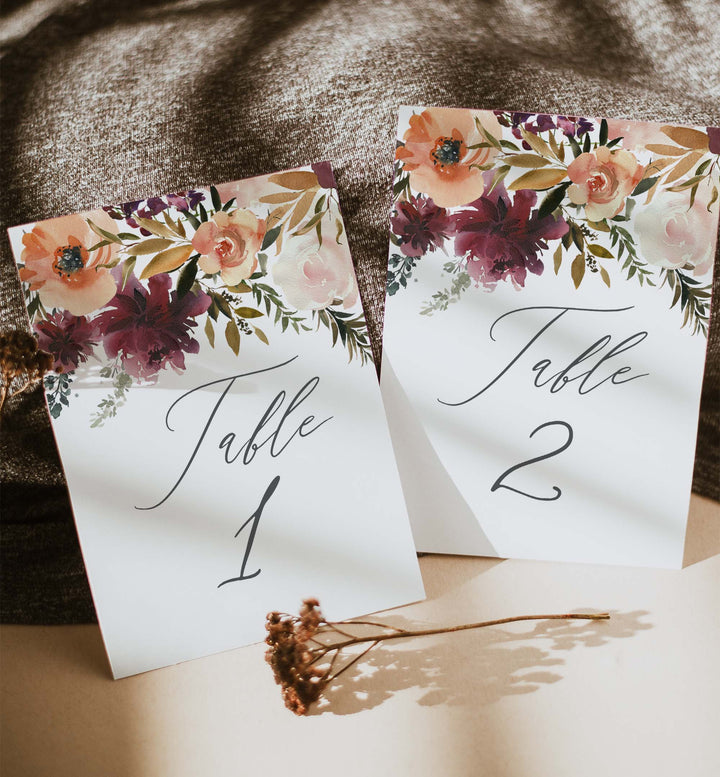 Romance Blush Wedding Table Number Printable