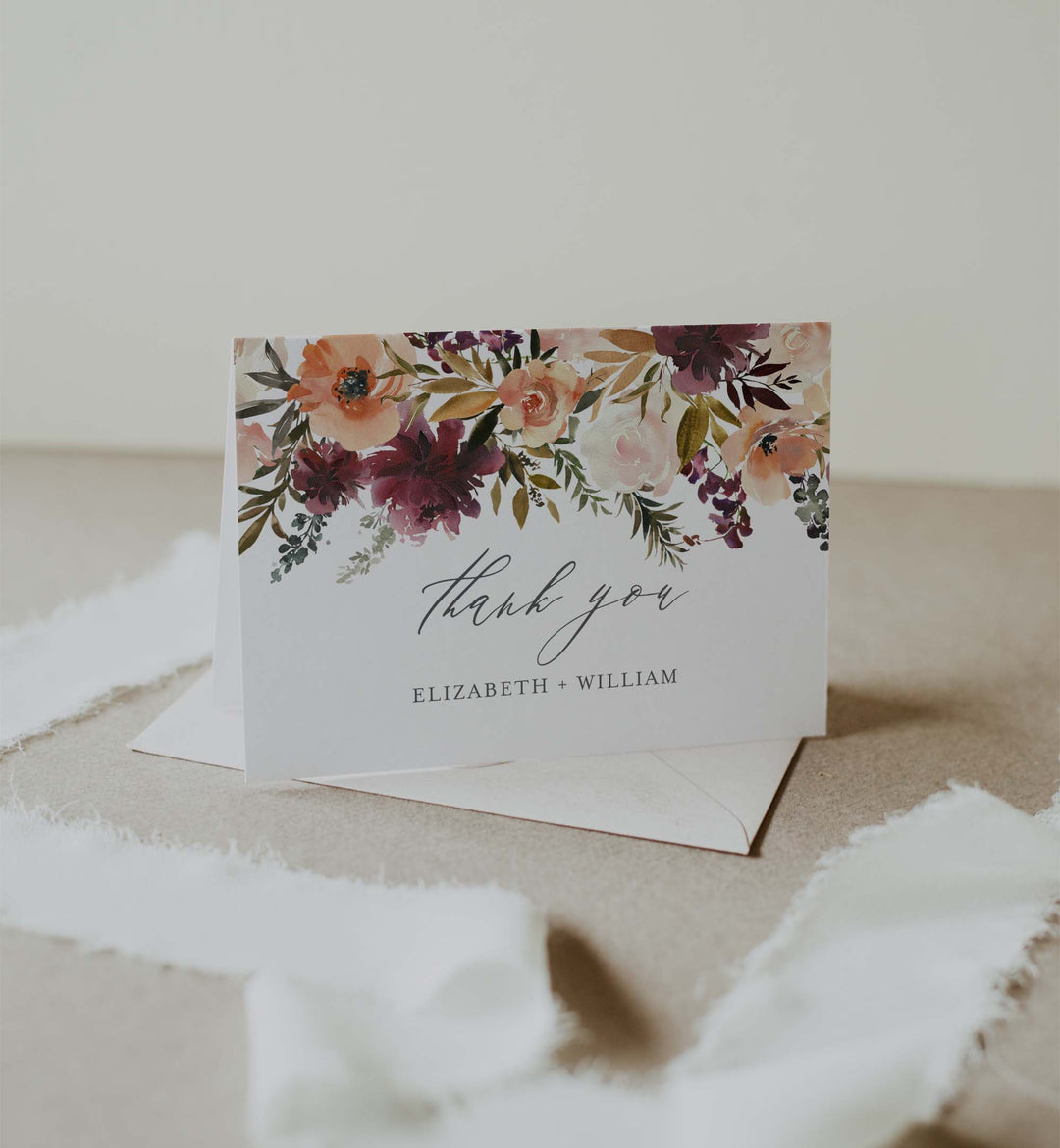 Romance Blush Wedding Thank You Card Printable