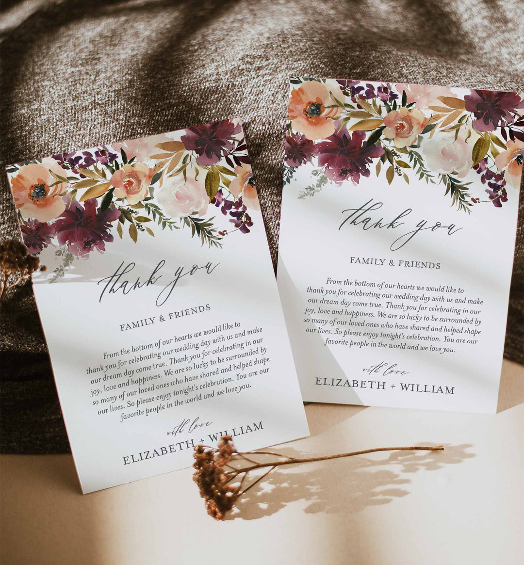 Romance Blush Wedding Thank You Note Printable