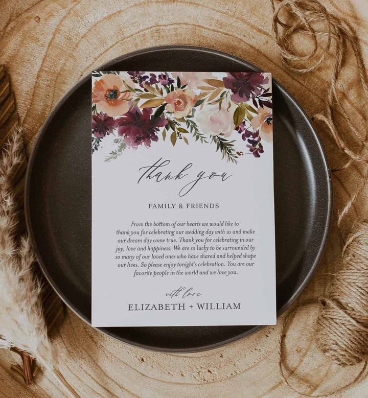 Romance Blush Wedding Thank You Note Printable