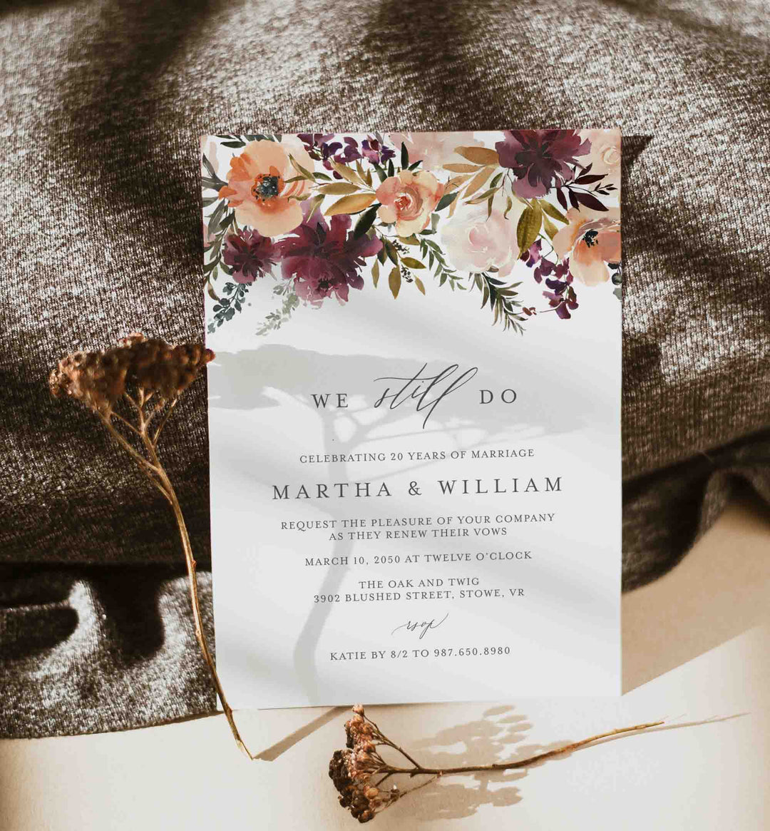 Romance Blush Wedding Vow Renewal Invitation Printable