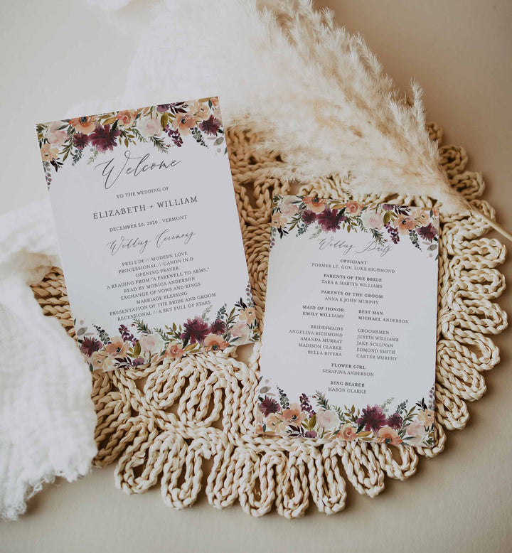 Romance Blush Fan Wedding Program Printable