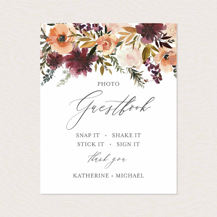 Romance Blush Wedding Photo Guestbook Sign Printable