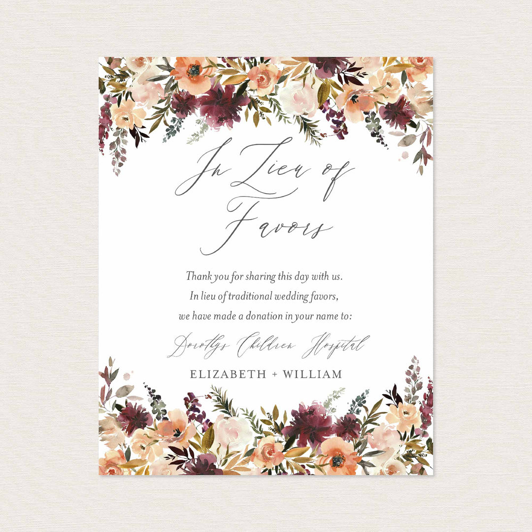 Romance Blush Wedding In Lieu Of Favours Sign Printable