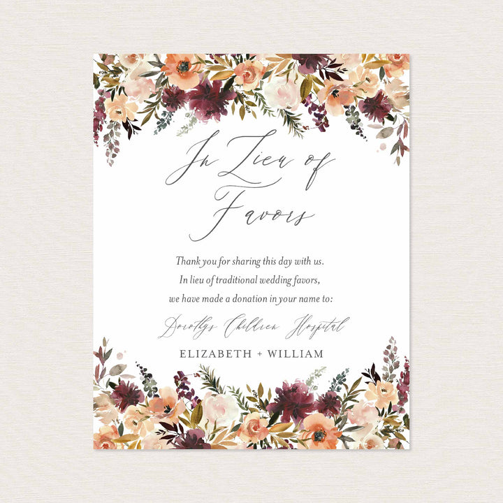 Romance Blush Wedding In Lieu Of Favours Sign Printable