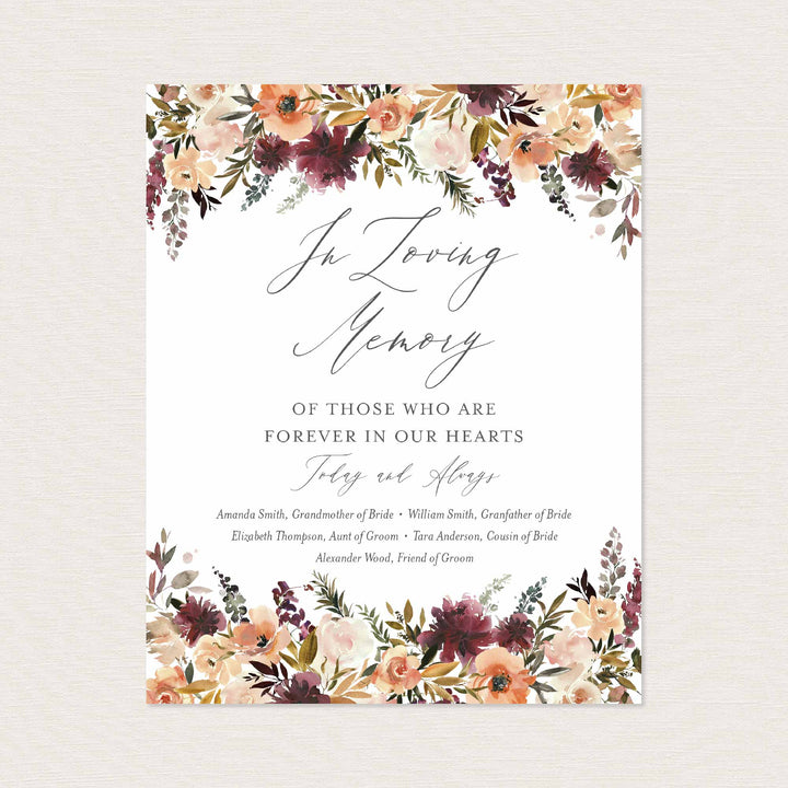 Romance Blush Wedding In Loving Memory Sign Printable