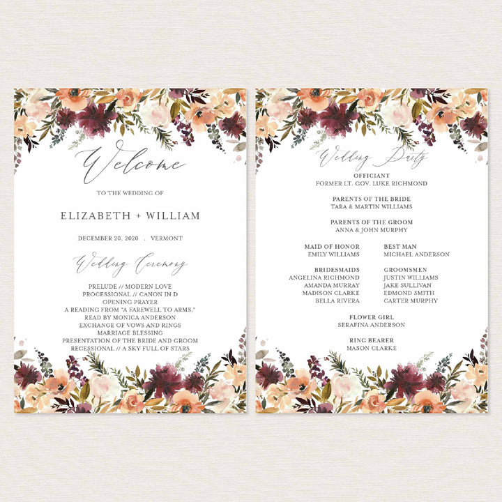 Romance Blush Fan Wedding Program Printable