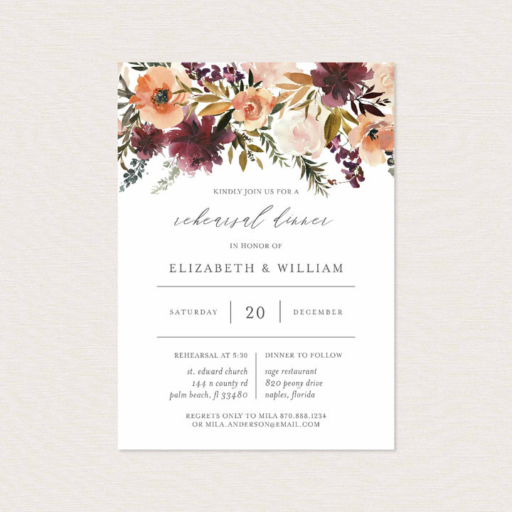 Romance Blush Wedding Rehearsal Dinner Invitation Printable