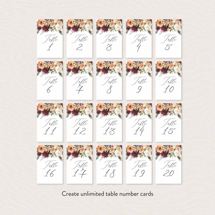 Romance Blush Wedding Table Number Printable
