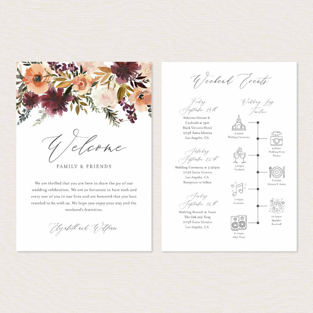Romance Blush Wedding Welcome Bag Letter and Timeline or Itineraries Printable