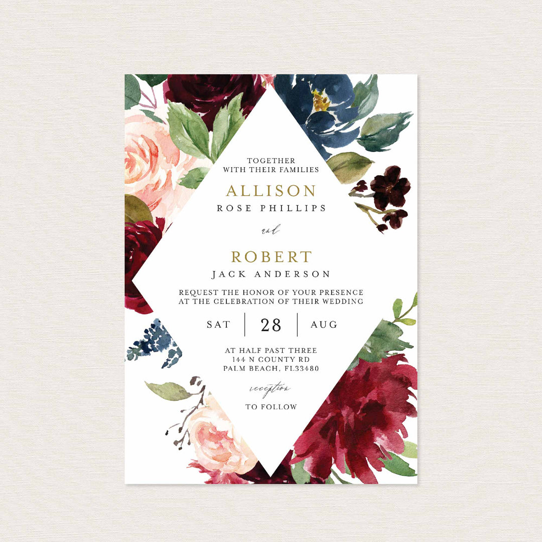 Burgundy Navy Wedding Invitation Printable