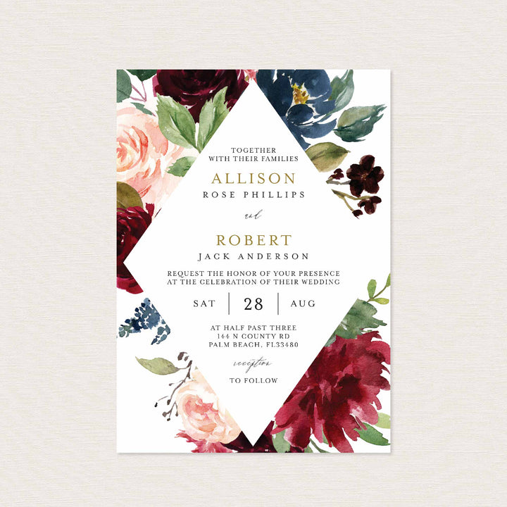 Burgundy Navy Wedding Invitation Printable
