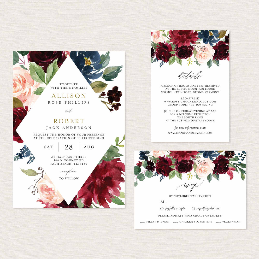 Burgundy Navy Wedding Suite Printable