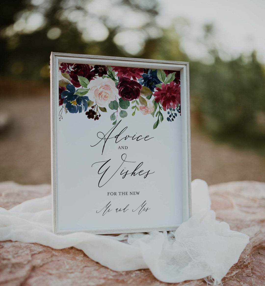 Burgundy Navy Wedding Advice and Wishes Printable
