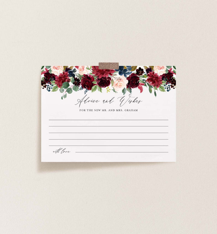 Burgundy Navy Wedding Advice and Wishes Printable