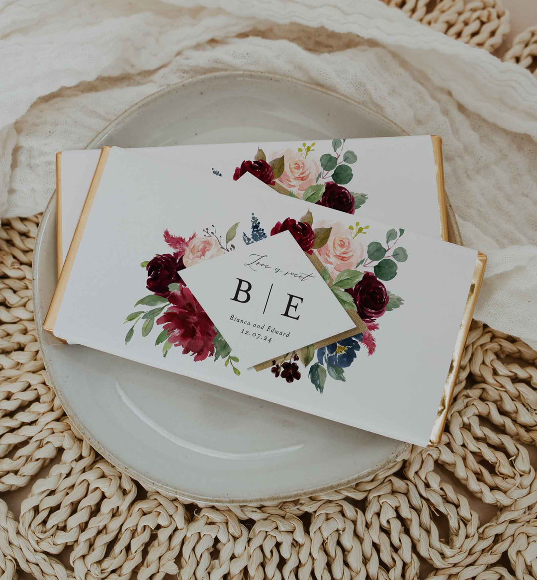 Burgundy Navy Wedding Chocolate Bar Wrapper Printable