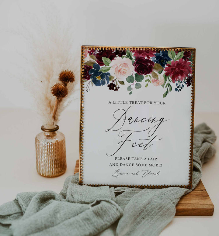 Burgundy Navy Wedding Dancing Shoes Sign Printable