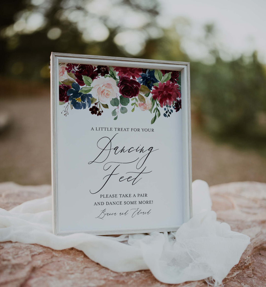 Burgundy Navy Wedding Dancing Shoes Sign Printable