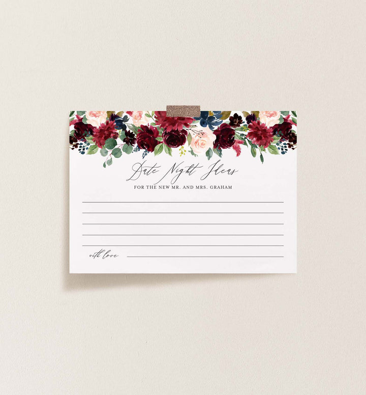 Burgundy Navy Wedding Date Night Ideas Printable