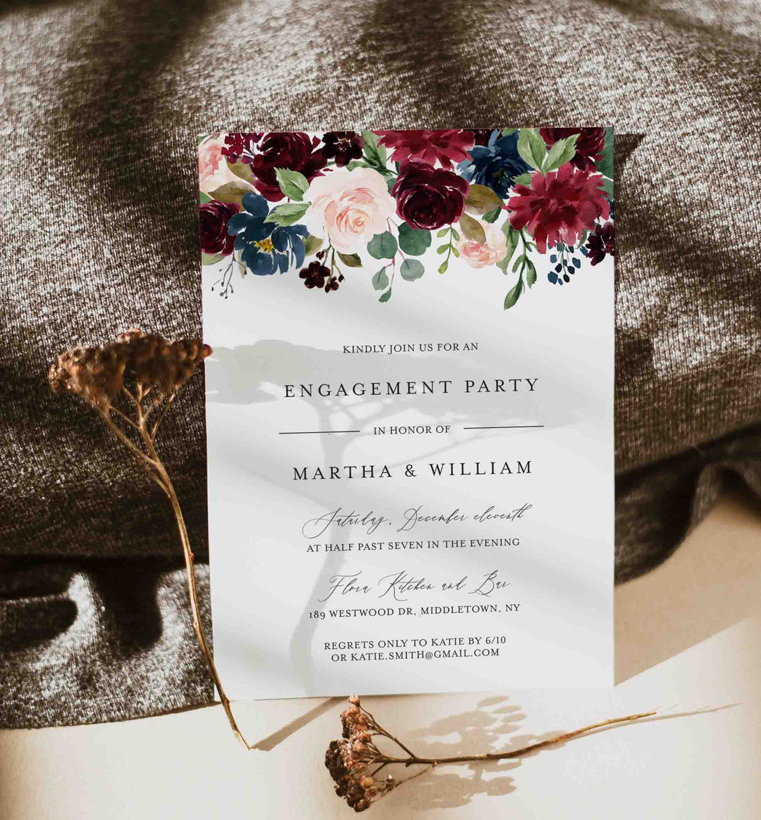 Burgundy Navy Engagement Invitation Printable